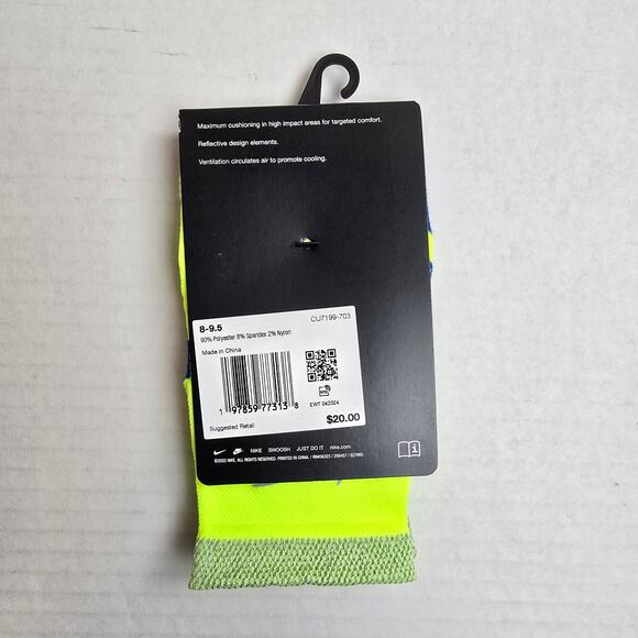 Nike Spark Running Ankle Socks Size W9.5-11/M8-9.5 Volt Cushioned Dri-Fit - Picture 3 of 3
